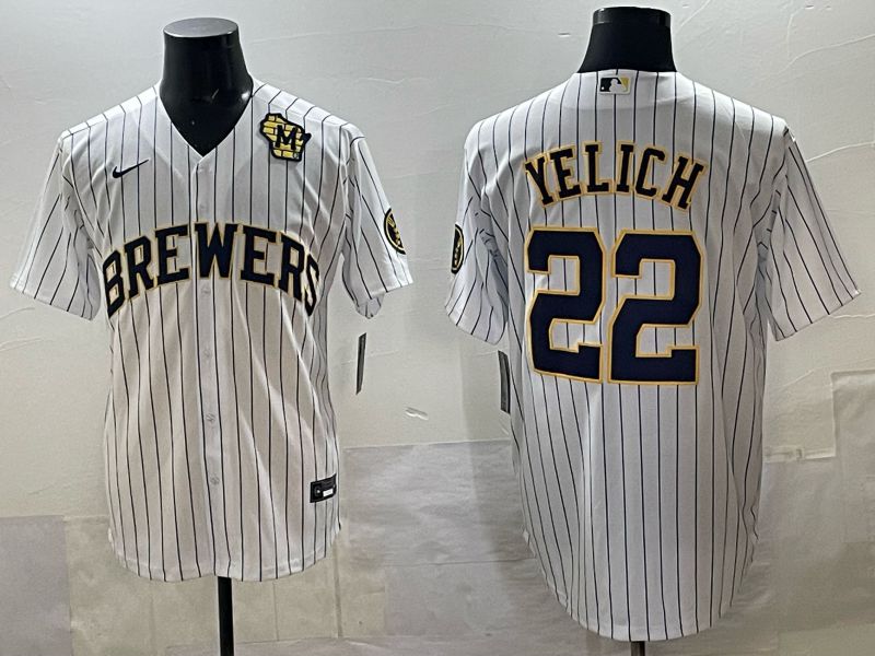 Men Nike Milwaukee Brewers #22 Yelich white MLB 2025 jersey 04->milwaukee brewers->MLB Jersey